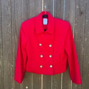 Classic Red Wool Double-Breasted Jacket Size 4 – Slightly Cropped Length